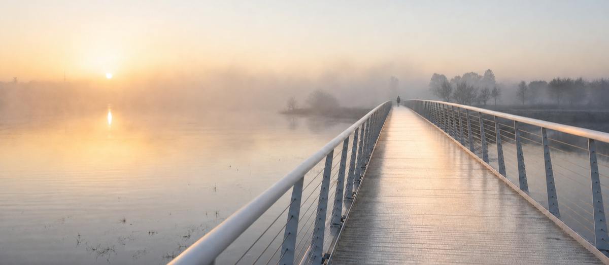 Modern Footbridge in Soft Early Morning Light-2-1-1 Modern Footbridge in Soft Early Morning Light-2-1-1